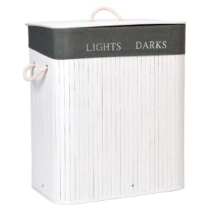 Kosz bambusowy pojemnik na pranie 2 komory biało-szary