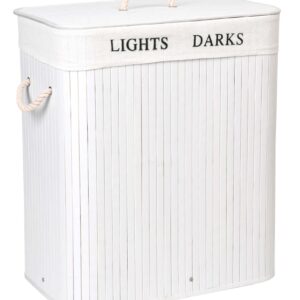 Kosz bambusowy z pokrywą 100L 2 komory biały