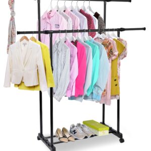 Mobilny wieszak stojący podwójny na kółkach DARA czarny