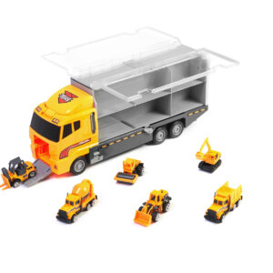 Transporter ciężarówka TIR wyrzutnia + metalowe auta maszyny budowlane