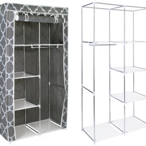 Szafa tekstylna z półkami Mira- szara