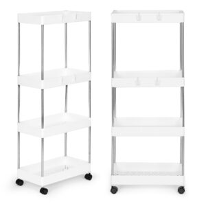 Plastikowy regał łazienkowy z 4 półkami kółka biały ModernHome