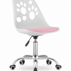 Krzesło PRINT biało-różowe ekoskóra obrotowe chromowana podstawa