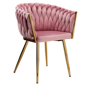 Krzesło welurowe plecione COFTON gold VELVET różowy