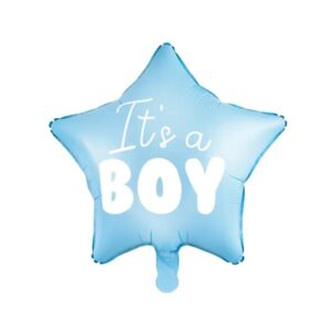 Balon foliowy "It's a boy" na baby shower gwiazda niebieska 48cm