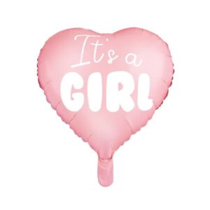 Balon foliowy "It's a girl" na baby shower serce różowe 48cm