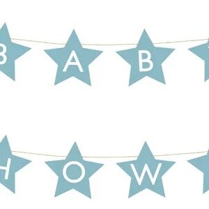 Baner napis na baby shower gwiazdki jasnoniebieskie 290cm x 16,5cm
