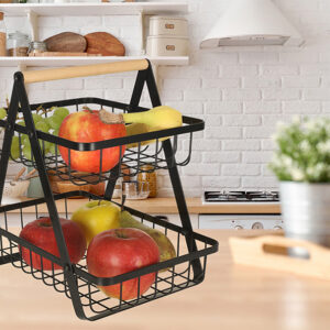 Kosz miska na owoce dwupoziomowy piętrowy metal drewno