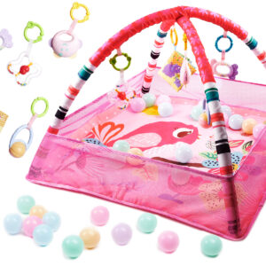 Mata Edukacyjna z pałąkami Basen z piłeczkami różowa