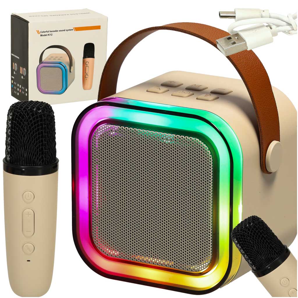 Zestaw-do-karaoke-mikrofon-glosnik-przenosny-BLUETOOTH-USB-LED-bezowy-162854
